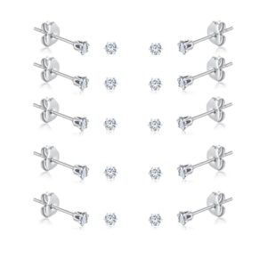 fosir 10 pairs tiny women's stainless steel round clear cubic zirconia stud earrings (3mm cz, surgical steel)