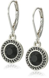 napier women's color declaration, silver tone jet black crystal glass leverback drop earrings