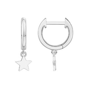 PAVOI 14K White Gold Plated 925 Sterling Silver Post Huggie With Dangle | Small Gold Hinged Hoop Earrings For Women | Trendy Star Dangle Hoop Earrings | Huggie Earrings