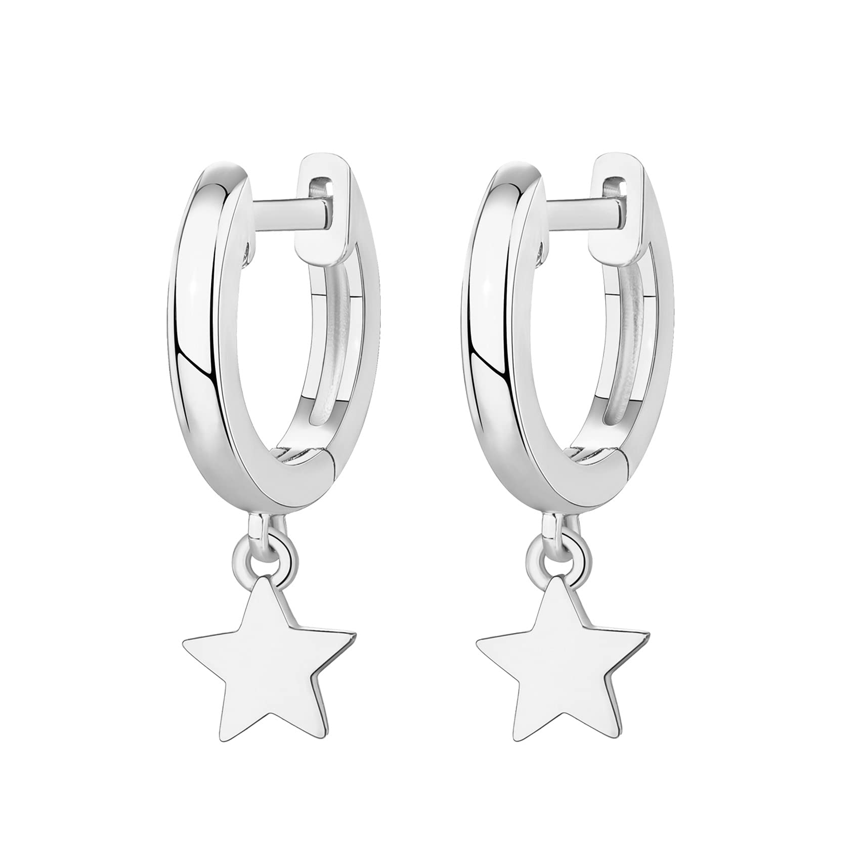 PAVOI 14K White Gold Plated 925 Sterling Silver Post Huggie With Dangle | Small Gold Hinged Hoop Earrings For Women | Trendy Star Dangle Hoop Earrings | Huggie Earrings