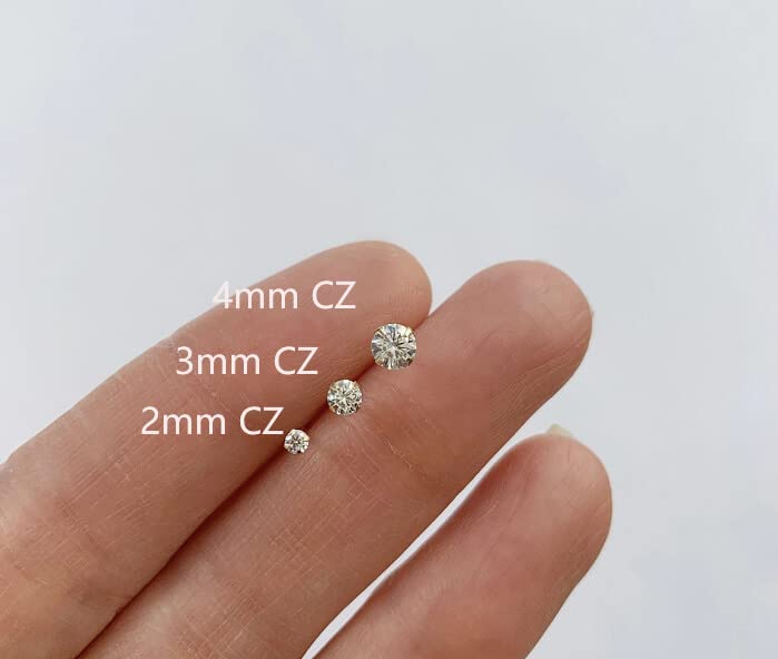 Tiny 2mm CZ Stud Earrings 14K Gold,Flat Screw Back Cubic Zirconia Earrings Helix Earrings Cartilage Tragus Piercing Jewelry Gift for Women(2mm CZ, Gold)