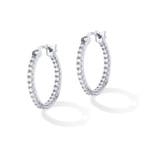 PAVOI 14K Gold Plated 925 Sterling Silver Post Cubic Zirconia Hoop Earrings 30/15mm (20.00, White Gold)