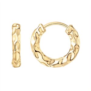 PAVOI 14K Yellow Gold Plated 925 Sterling Silver Post Hammered Huggie Earrings | Womens Hammered Hoops | Chunky Gold Plated Hoops