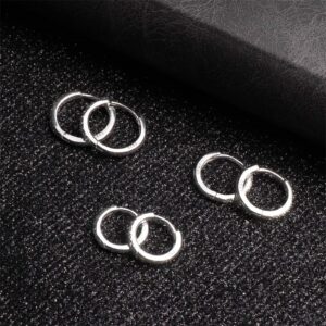 925 Sterling Silver Small Hoop Earrings Cubic Zirconia Huggie Tiny Earrings,3 Pairs 14K White Gold Plated Cartilage Piercing Earrings Ear Cuff for Women Men 8mm 10mm 12mm