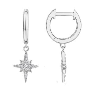 pavoi 14k white gold plated s925 sterling silver post drop/dangle huggie earrings for women | dainty star earrings