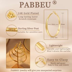 PABBEU Gold Hoop Earrings for Women 14K Gold Plated Hoop Earrings Large Gold Hoop Earrings Hypoallergenic Thin Oversize Big Gold Hoop Earrings