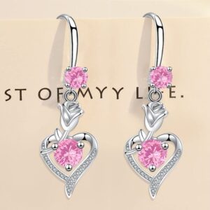 925 Sterling Silver Dangle Earrings for Women Nickel Free Hypoallergenic Earrings for Women Trendy Fashion Heart Dangle Drop Sparkly Crystal Earrings for Women