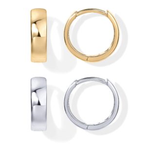 PAVOI 14K Gold Plated Sterling Silver Post Huggie Earrings | Small Hoop Earrings |Gold Earrings for Women (Pack White/Yellow, Gold Plated)