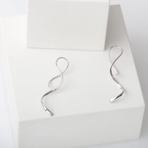 Spiral Threader Earrings Handmade 925 Sterling Silver Elegant Curve Drop Dangle Earrings for Women