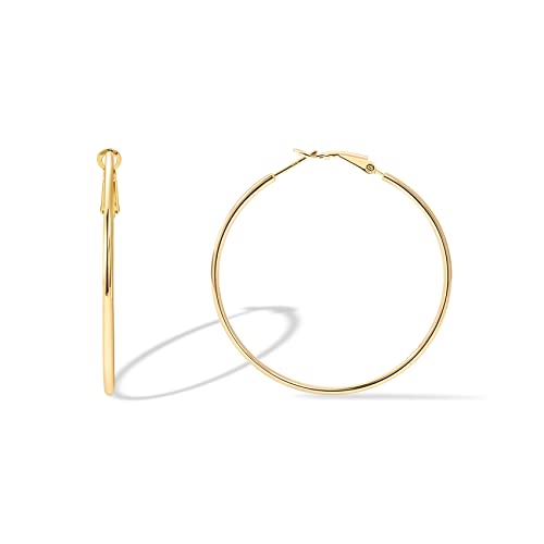 PAVOI 14K Gold Plated Sterling Silver Post Hoops | Large Hoops Earring | Lightwight Gold Hoop Earrings for Women (Yellow Gold,50mm)