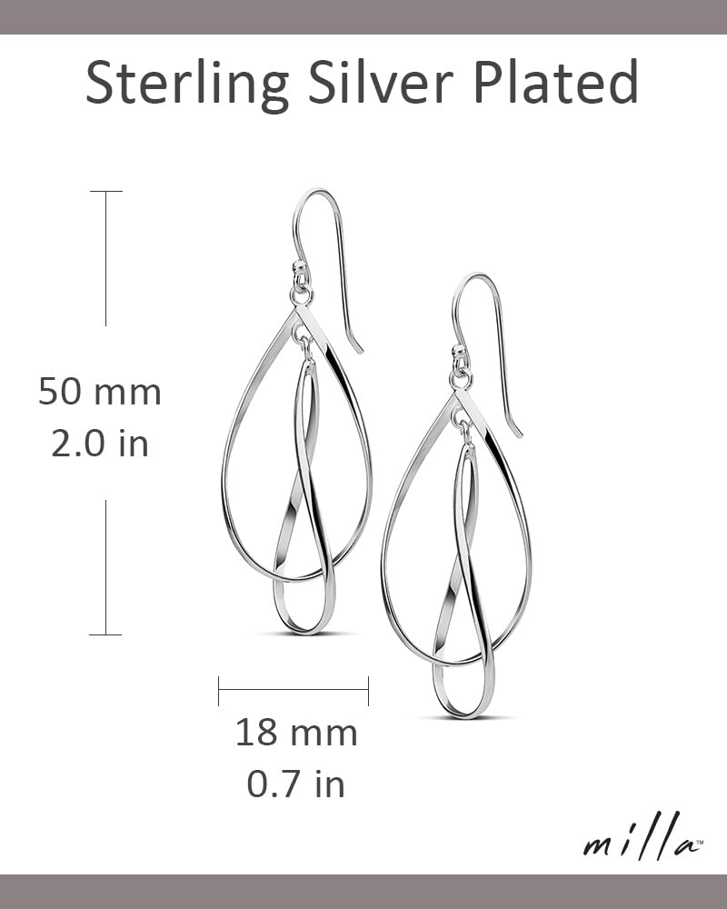 MILLA Teardrop Earrings - Designer Silver Statement Earrings or Gold Dangle Earrings for Women Trendy Upscale Dangly Earrings (Double Teardrop/Sterling Silver Plated)