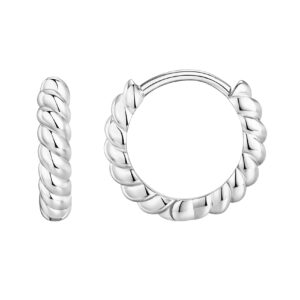 pavoi 14k white gold plated 925 sterling silver post twisted huggie earring | women's mini hoop earrings