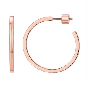 PAVOI 14K Rose Gold Plated Thin Square Edge Open Hoop Earrings for Women | Leightweight 30MM Diameter Hoops