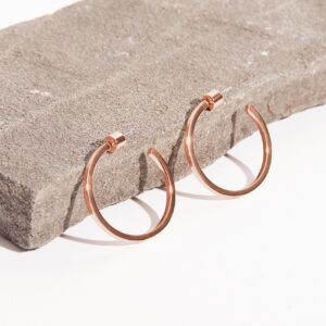 PAVOI 14K Rose Gold Plated Thin Square Edge Open Hoop Earrings for Women | Leightweight 30MM Diameter Hoops