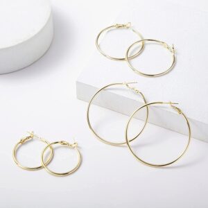 Big Gold Hoop Earrings for Women Hypoallergenic 925 Sterling Silver Post Thin Loop 14K Gold Plated Hoop Earrings Set for Women, 3 Pairs (14K Gold 30mm,40mm,50mm)