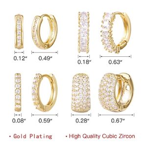 ALEXCRAFT Small Gold Huggie Hoop Earrings for Women Set of 4 Pairs hypoallergenic Gold Diamond Earrings Cubic Zirconia Hoop Earrings