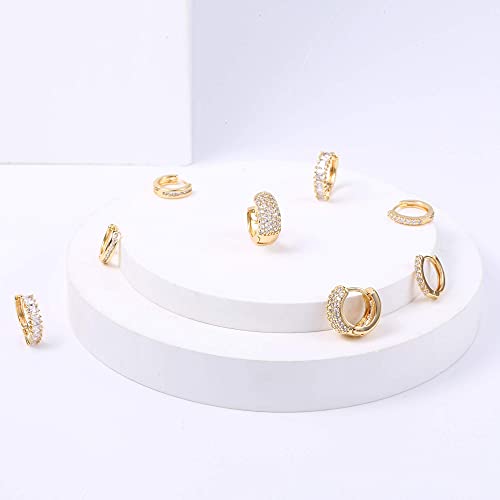 ALEXCRAFT Small Gold Huggie Hoop Earrings for Women Set of 4 Pairs hypoallergenic Gold Diamond Earrings Cubic Zirconia Hoop Earrings