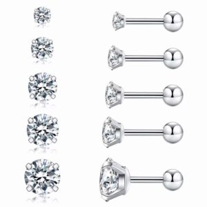 cubic zirconia hypoallergenic women's earrings men's earrings women's earrings cartilage fashion surgical steel screw earrings 5 pairs