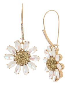 betsey johnson pave daisy flower dangle earrings