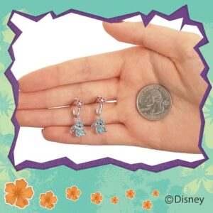 Disney Girls Lilo & Stitch Hoop Earrings - Enamel Hibiscus Flower & Stitch Brass Dangle Earrings - Officially Licensed