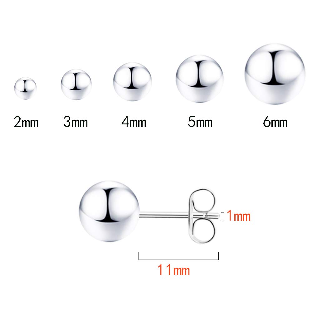 925 Sterling Silver Stud Earrings for Women, Sterling Silver Earrings Tiny Stud Earrings for Multiple Piercings 5 Pairs Different Sizes Stud Earrings Set 2mm 3mm 4mm 5mm 6mm