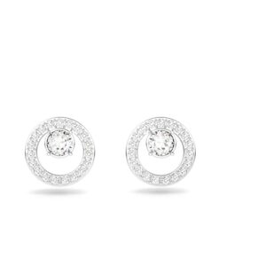 swarovski constella women's small circle pierced stud earrings with white crystals on a rose-gold tone plated post and secure back closure