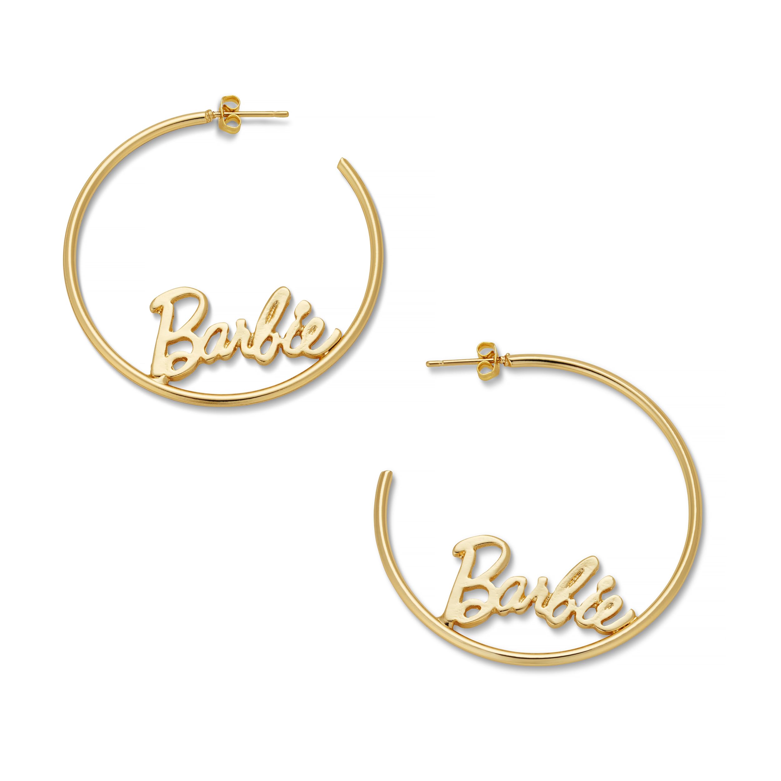 Barbie Script Logo Hoop Earrings (Gold)