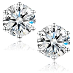 2ct moissanite stud earrings, c6p df color ideal cut lab created diamond 18k white gold plated earrings for women with certificate of authenticity