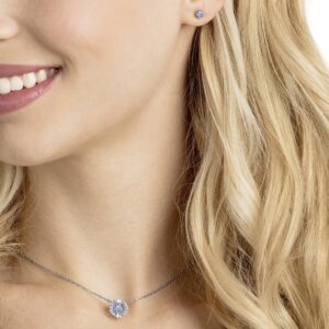 SWAROVSKI Sparkling Dance Round Pendant Necklace and Stud Pierced Earrings Set with Blue Crystals on a Rhodium Plated Setting