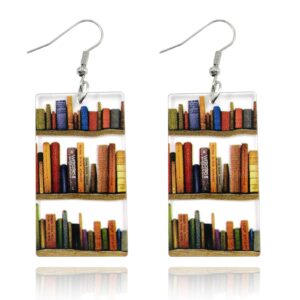 Bookcase Earrings, Book Dangle Earrings for Women Book Lover, Bookshelves Earrings Acrylic (Bookcase)