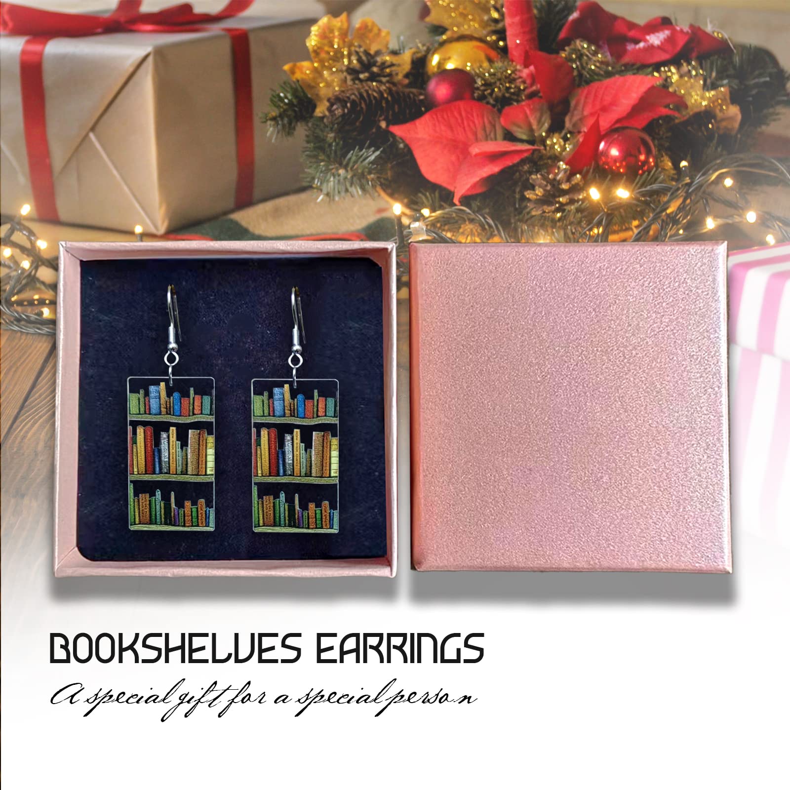 Bookcase Earrings, Book Dangle Earrings for Women Book Lover, Bookshelves Earrings Acrylic (Bookcase)