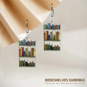 Bookcase Earrings, Book Dangle Earrings for Women Book Lover, Bookshelves Earrings Acrylic (Bookcase)