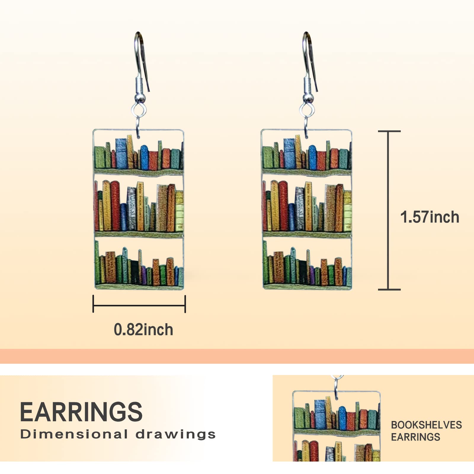 Bookcase Earrings, Book Dangle Earrings for Women Book Lover, Bookshelves Earrings Acrylic (Bookcase)