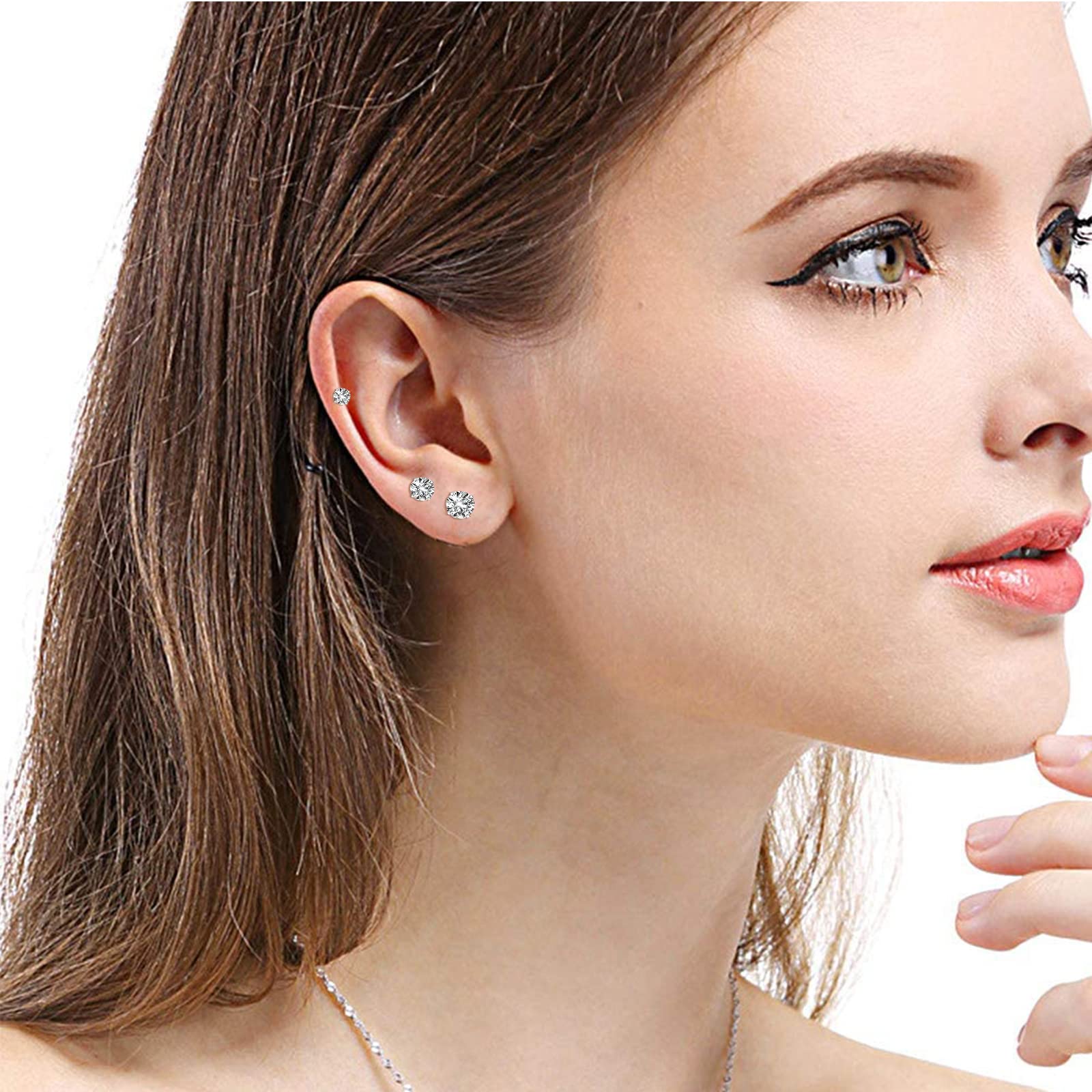 5 Pairs Stud Earrings Set 316 Stainless Steel Earrings,Hypoallergenic Cubic Zirconia Surgical Steel Earrings for Woman Man Girls(3-7mm)