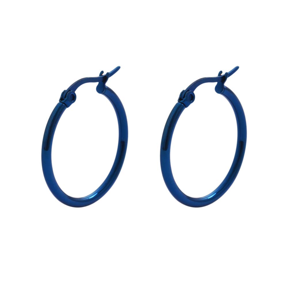 Edforce Stainless Steel Rounded Hoops Earrings (20mm-60mm Diameter) (Blue 20mm)