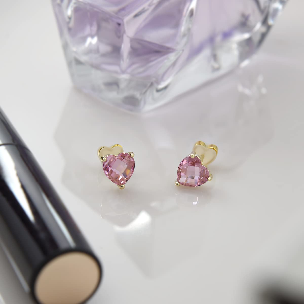 Liz Kol Pink Heart Earrings for Women, Gold Stud Earrings with Sterling Silver Post Jewelry Gifts