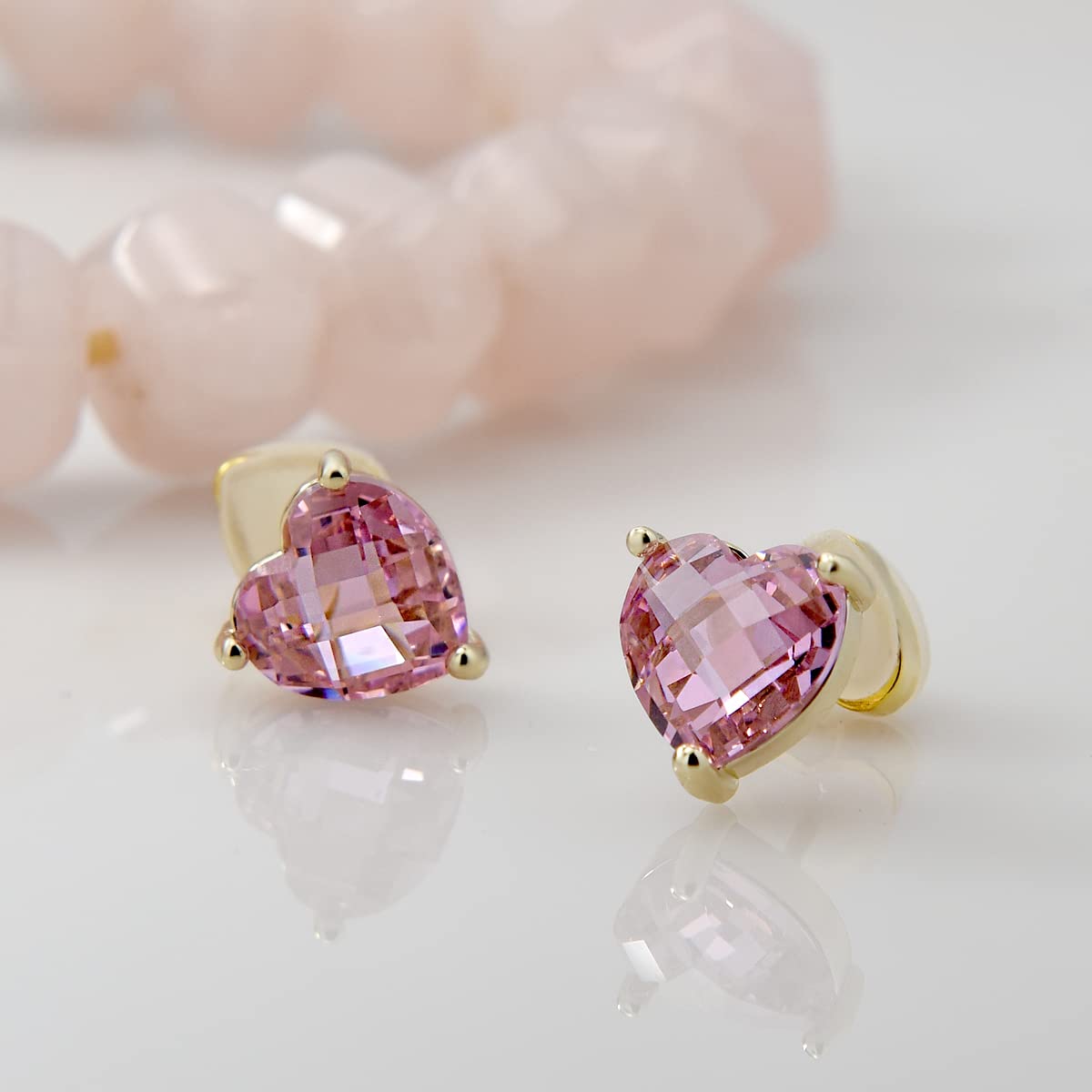 Liz Kol Pink Heart Earrings for Women, Gold Stud Earrings with Sterling Silver Post Jewelry Gifts