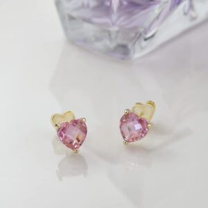 Liz Kol Pink Heart Earrings for Women, Gold Stud Earrings with Sterling Silver Post Jewelry Gifts