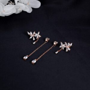 SLUYNZ 925 Sterling Silver Flower Dangle Earrings for Women CZ Wedding Earrings Crawler Earrings Wrap Earrings Elegant Bridal Earrings(B-Rose Gold)