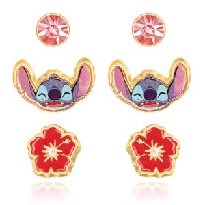 Disney Girls Stitch Earrings 3-Piece Set Officially Licensed - Set of 3 Stitch Stud Earrings for Girls - Stitch Jewelry