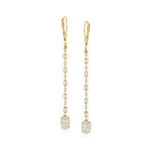 ross-simons 1.00 ct. t.w. diamond linear drop earrings in 14kt yellow gold