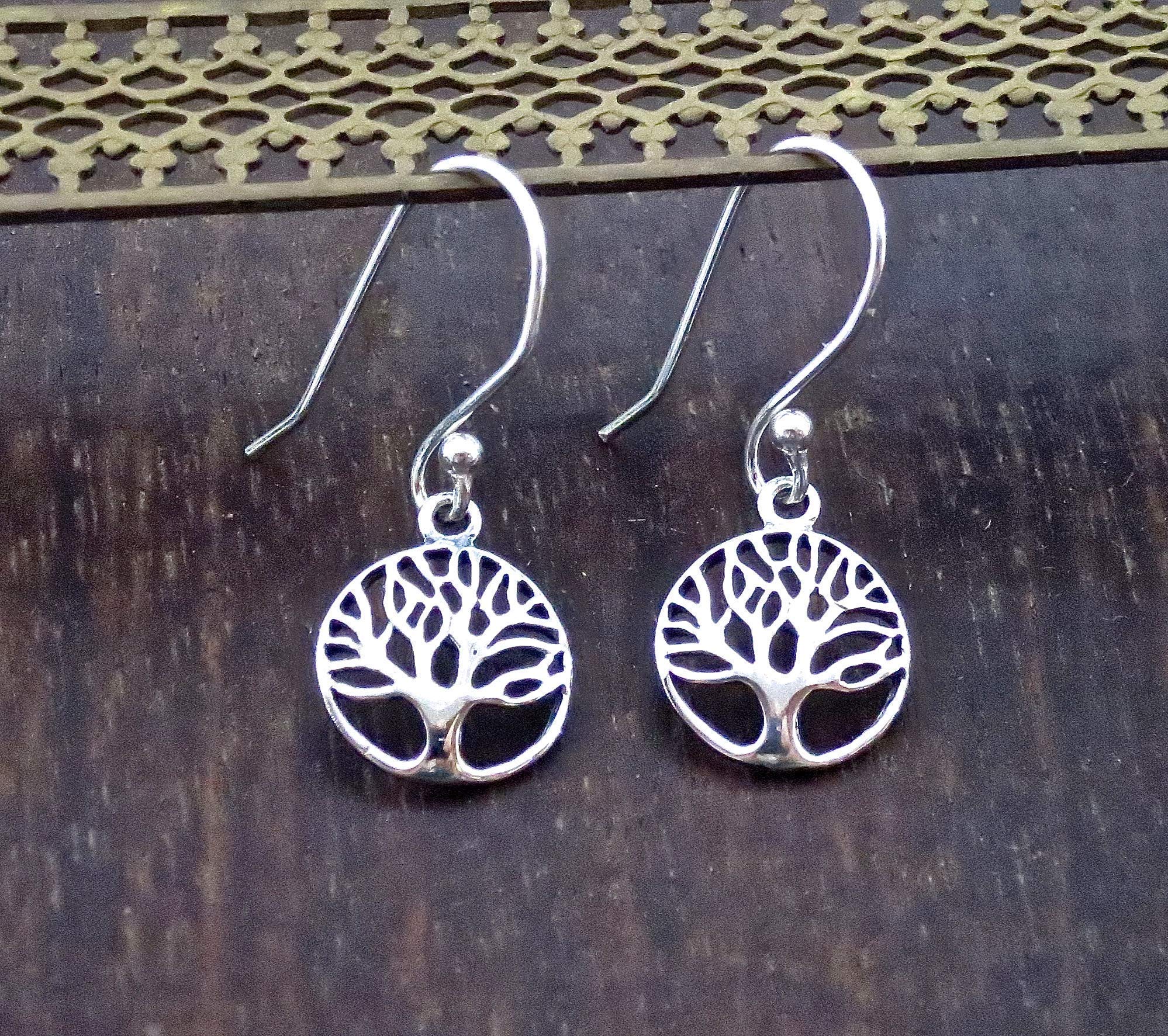 Tree of Life Earrings for women, Sterling Silver 925 dangle earrings, Tree earrings, Boho earrings, Round dangle earrings, Small silver earrings, Everyday earrings, Drop earrings, Minimalist earrings