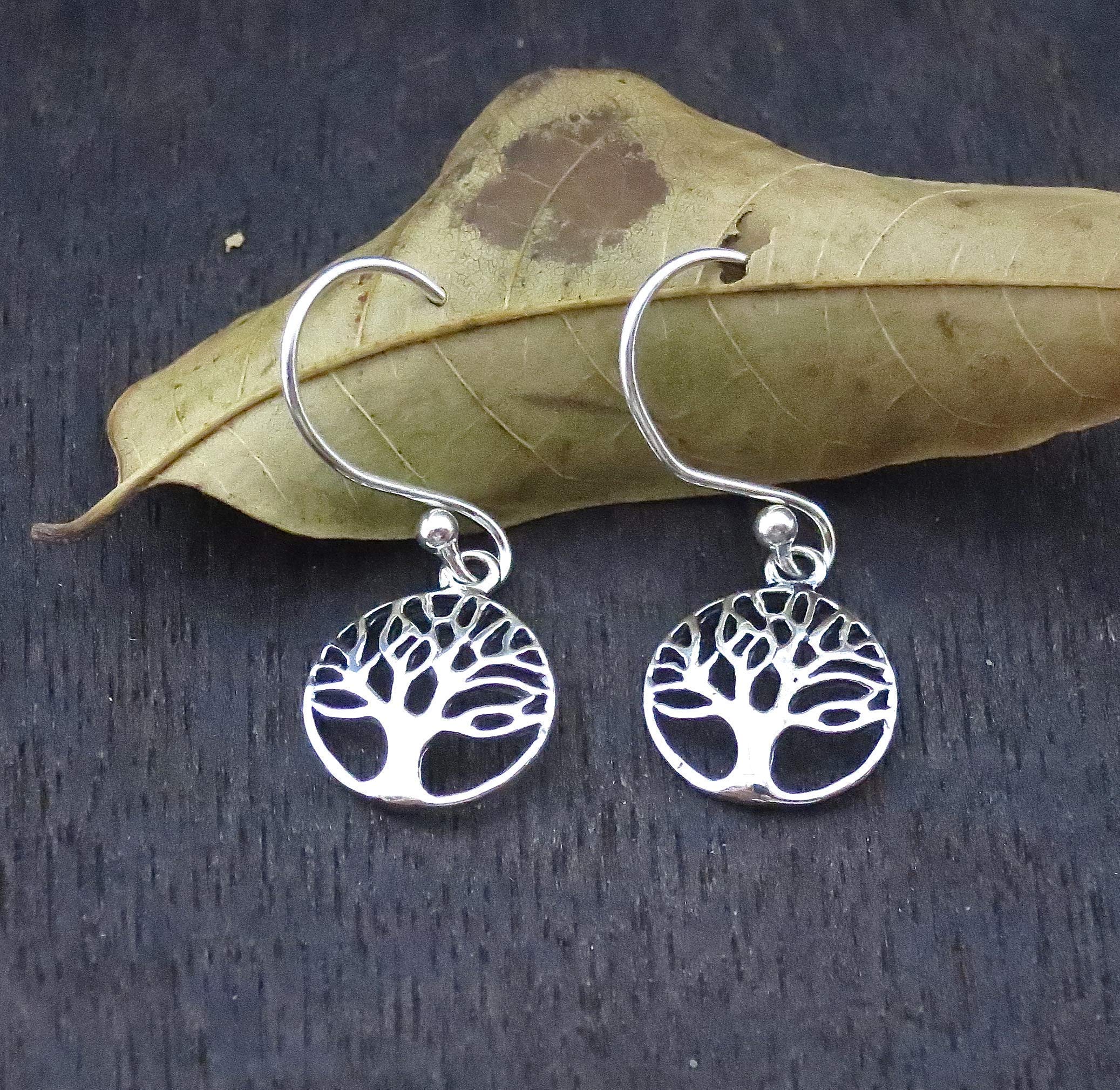 Tree of Life Earrings for women, Sterling Silver 925 dangle earrings, Tree earrings, Boho earrings, Round dangle earrings, Small silver earrings, Everyday earrings, Drop earrings, Minimalist earrings