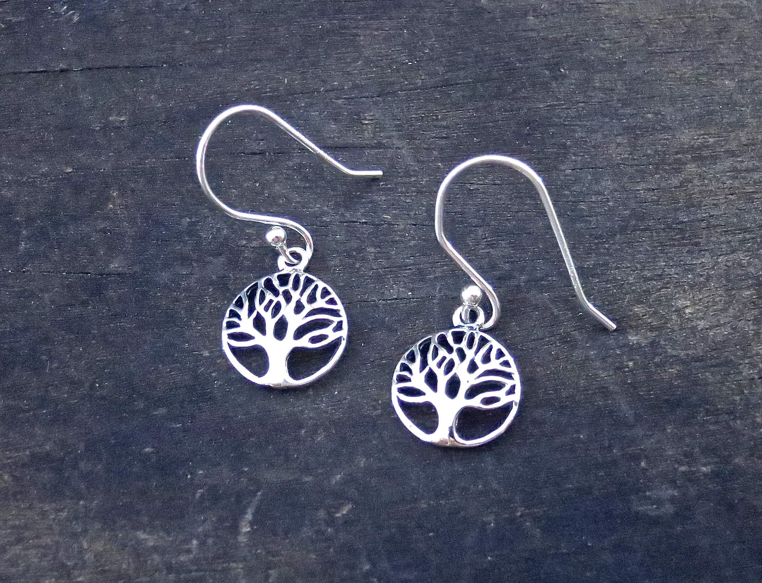 Tree of Life Earrings for women, Sterling Silver 925 dangle earrings, Tree earrings, Boho earrings, Round dangle earrings, Small silver earrings, Everyday earrings, Drop earrings, Minimalist earrings