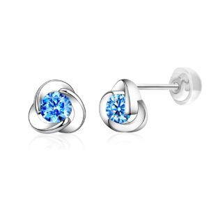 earrings for women,clover stud 925 hypoallergenic sterling silver for sensitive ears, blue cubic zirconia,ideal gifts for women,mom,wife,female