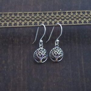 Tree of Life Earrings for women, Sterling Silver 925 dangle earrings, Tree earrings, Boho earrings, Round dangle earrings, Small silver earrings, Everyday earrings, Drop earrings, Minimalist earrings