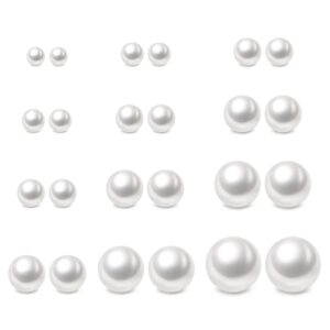 charisma 4-12mm composite round ball pearls stud hypoallergenic 12 pairs mixed sizes imitation pearl stainless steel earrings set for girls women