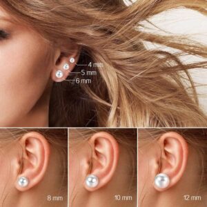 Charisma 4-12mm Composite Round Ball Pearls Stud Hypoallergenic 12 Pairs Mixed Sizes Imitation Pearl Stainless Steel Earrings Set for Girls Women