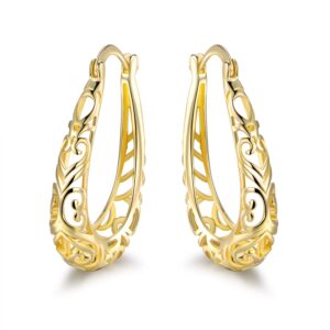 barzel 18k gold plated filigree hoop earrings for women (gold)