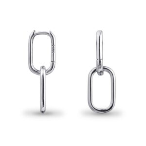 925 Sterling Silver Double Oval Huggie Hoop Earrings for Women, Small Silver Hoop Earrings for Sensitive Ears, Square Hoop Earrings for Gifts